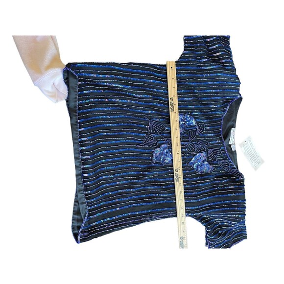 Vintage‎ Scala Sequin Beaded Blouse Blue Y2K Millennial Size Small Floral Leaf - Picture 8 of 10